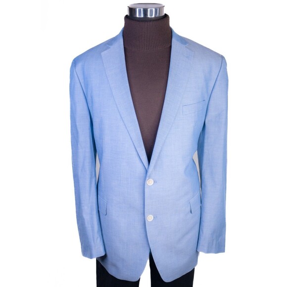 Lauren Ralph Lauren Sport Coat Jacket Blazer Blue Solid Sz 46L Cotton Two Button - Picture 2 of 13